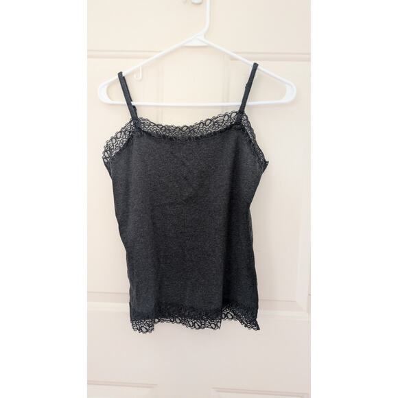 Ann Taylor Lace Trim Black/Charcoal Tank Top with Adjustable Straps, Small, Y2K - Picture 1 of 7